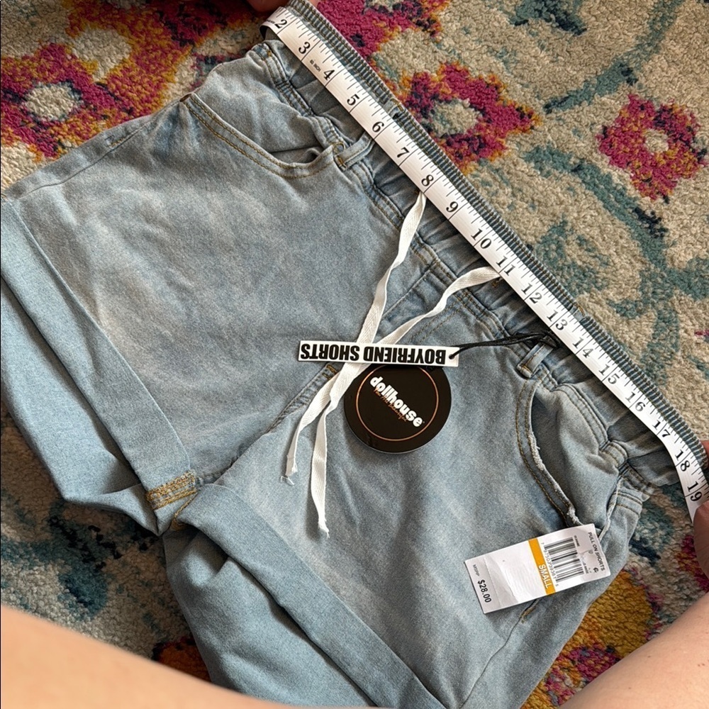 Dollhouse Blue Jean Shorts Elastic Waistband Cuffed Hem - Picture 6 of 10